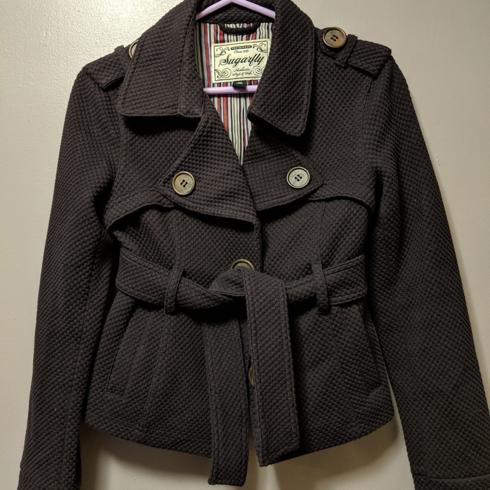 Brown coat double breasted with sash